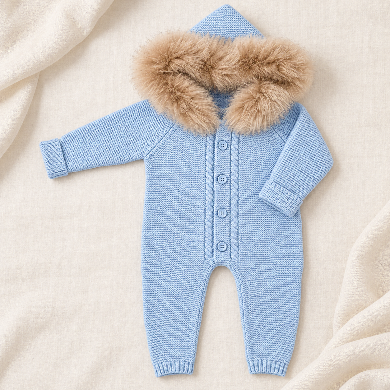 Knitted Pramsuit in Baby Blue