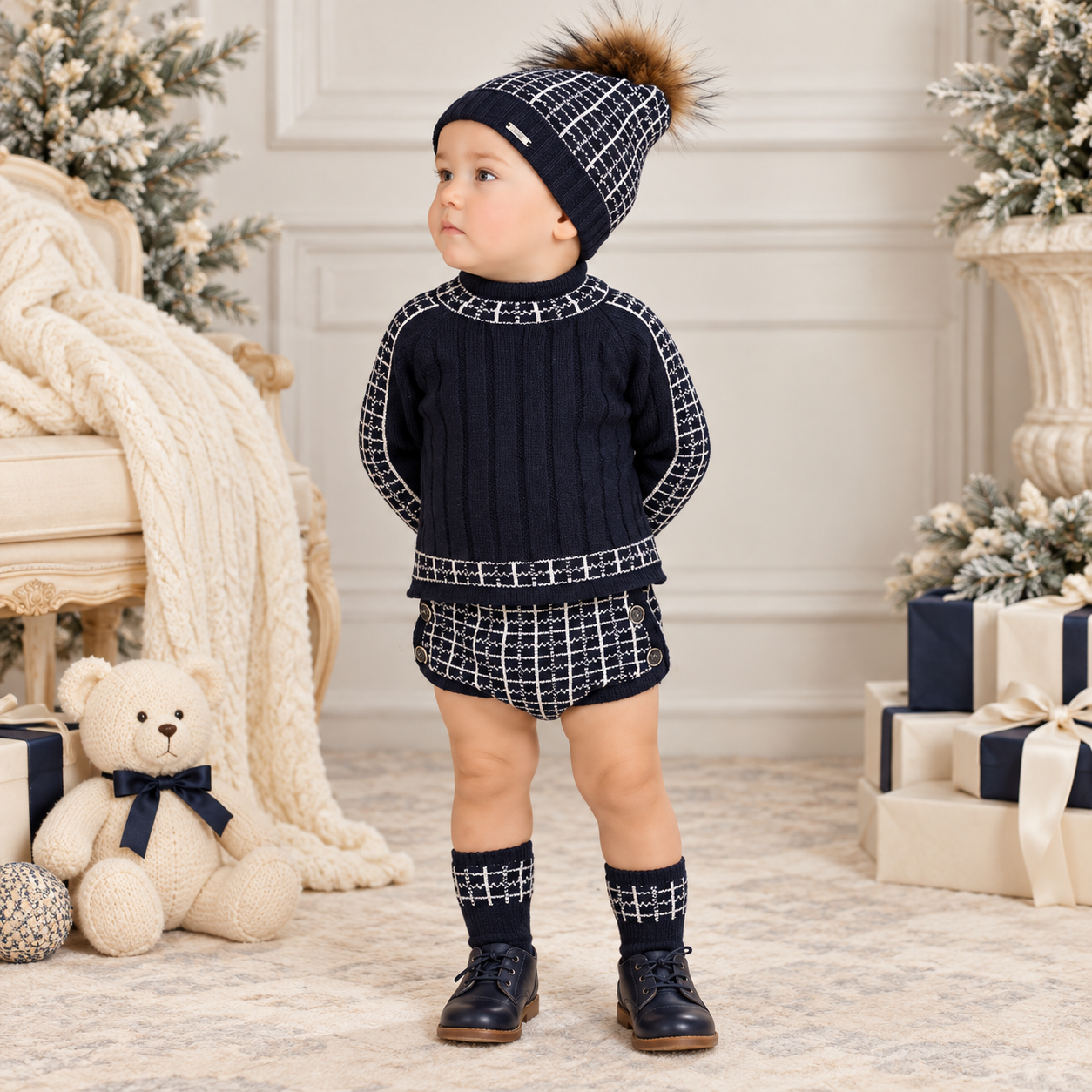 Boy's Navy Check Bloomer