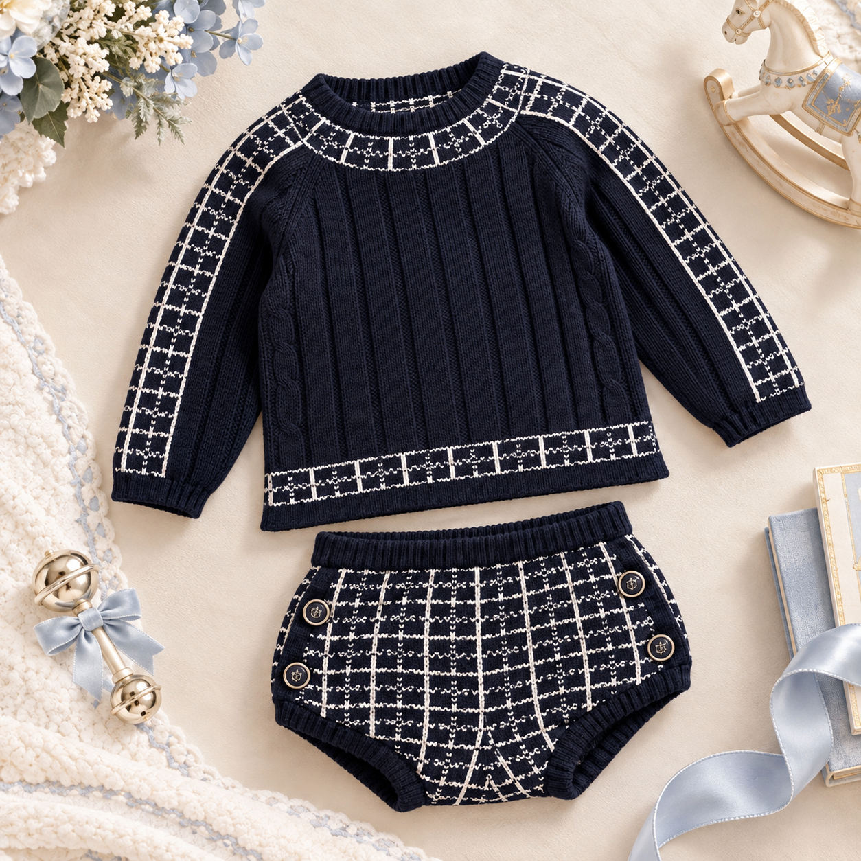 Boy's Navy Check Bloomer