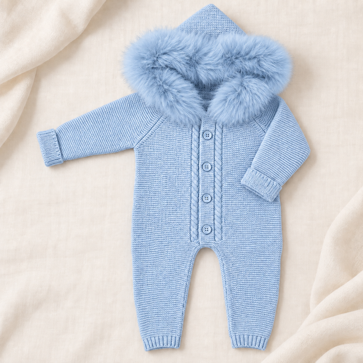 Knitted Pramsuit in Baby Blue