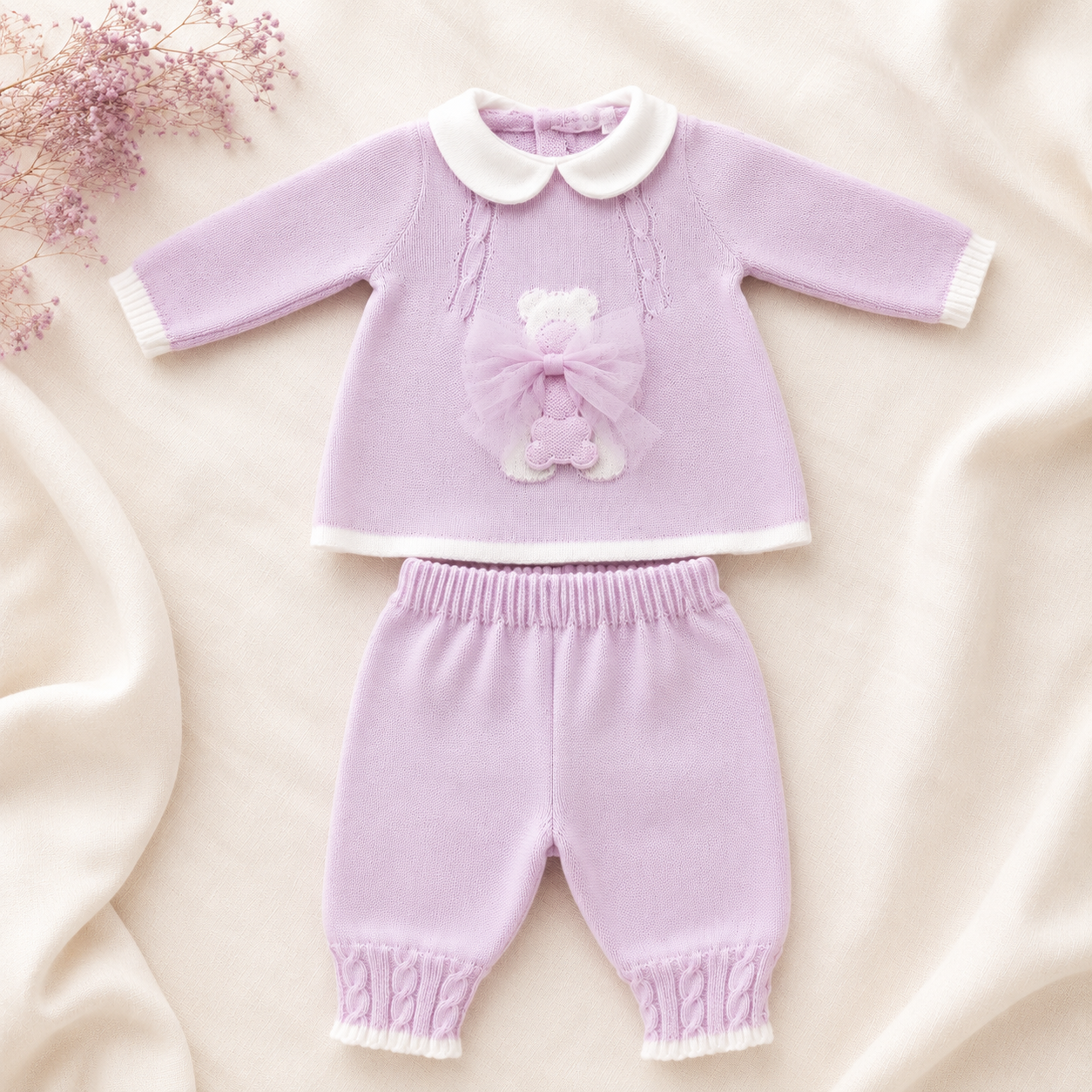 Lilac Knitted Teddy Set