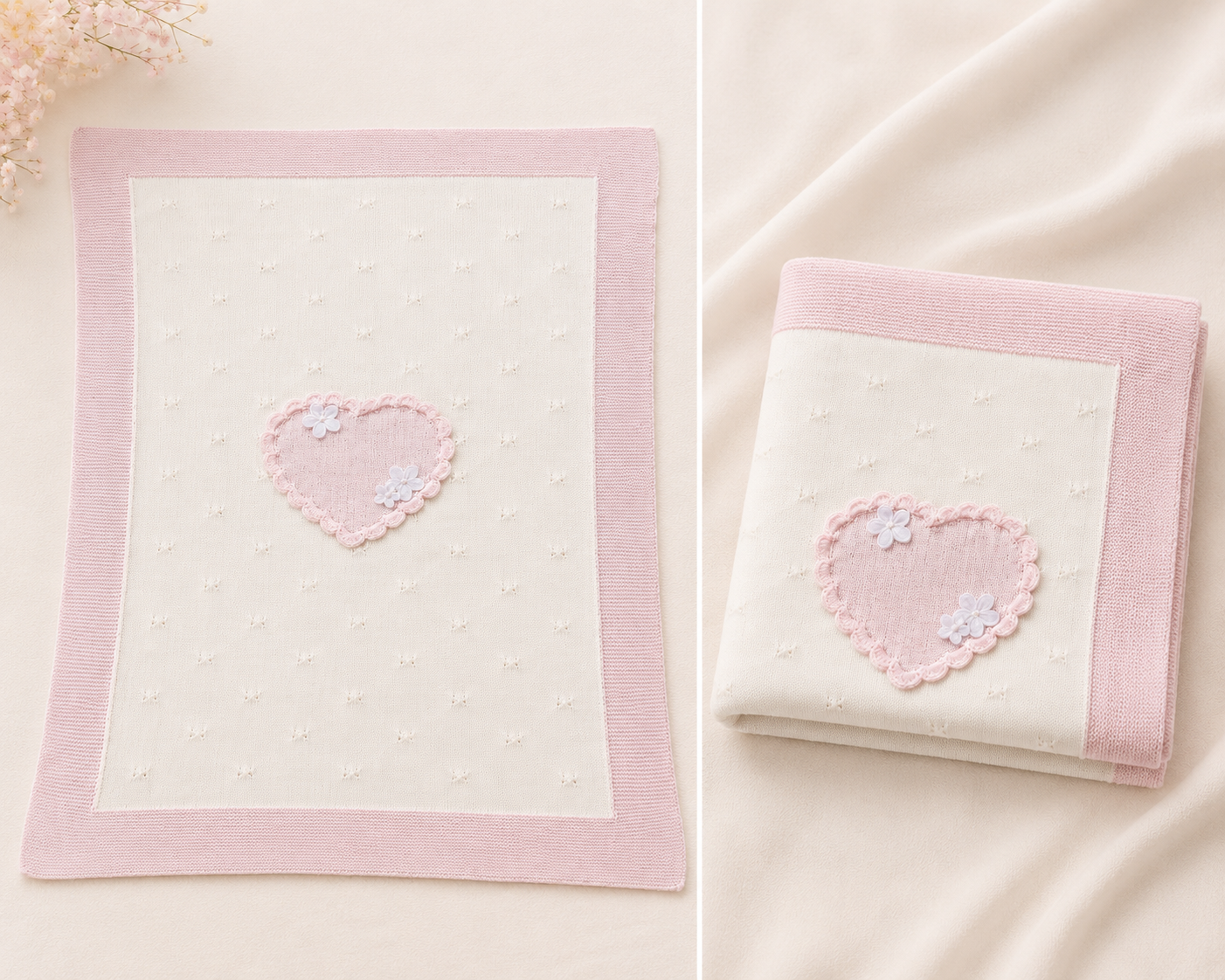 Pink Heart Knitted Blanket