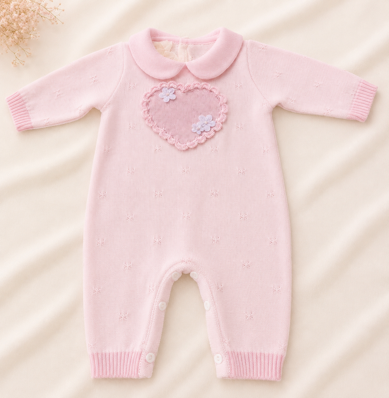Pink Heart Knitted Romper
