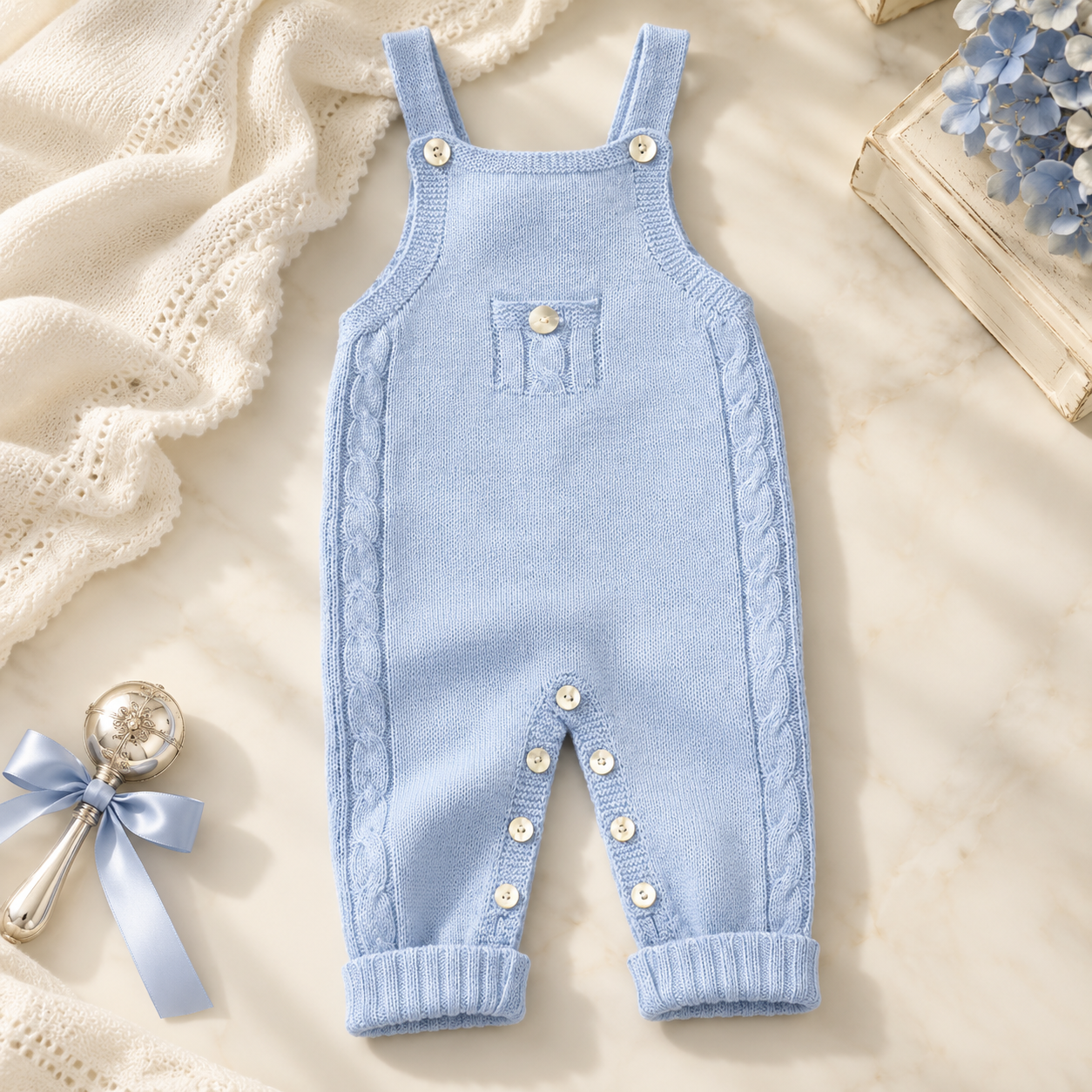 Infant Boy Blue Knit Overall