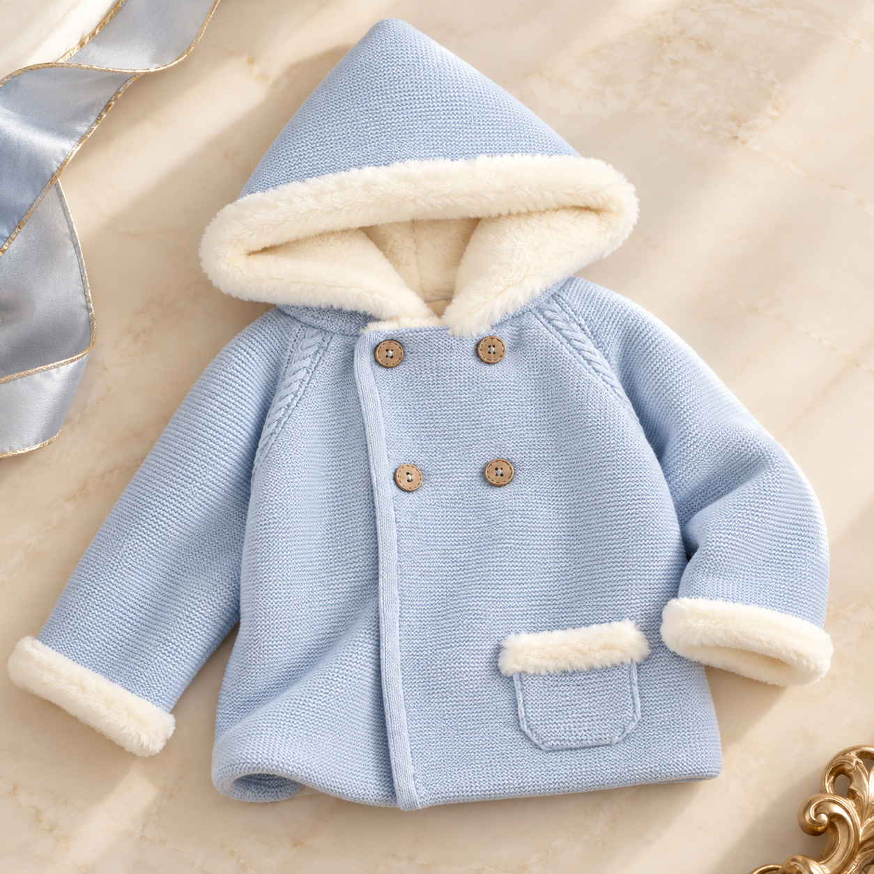 Double Breasted Blue Sweater Coat