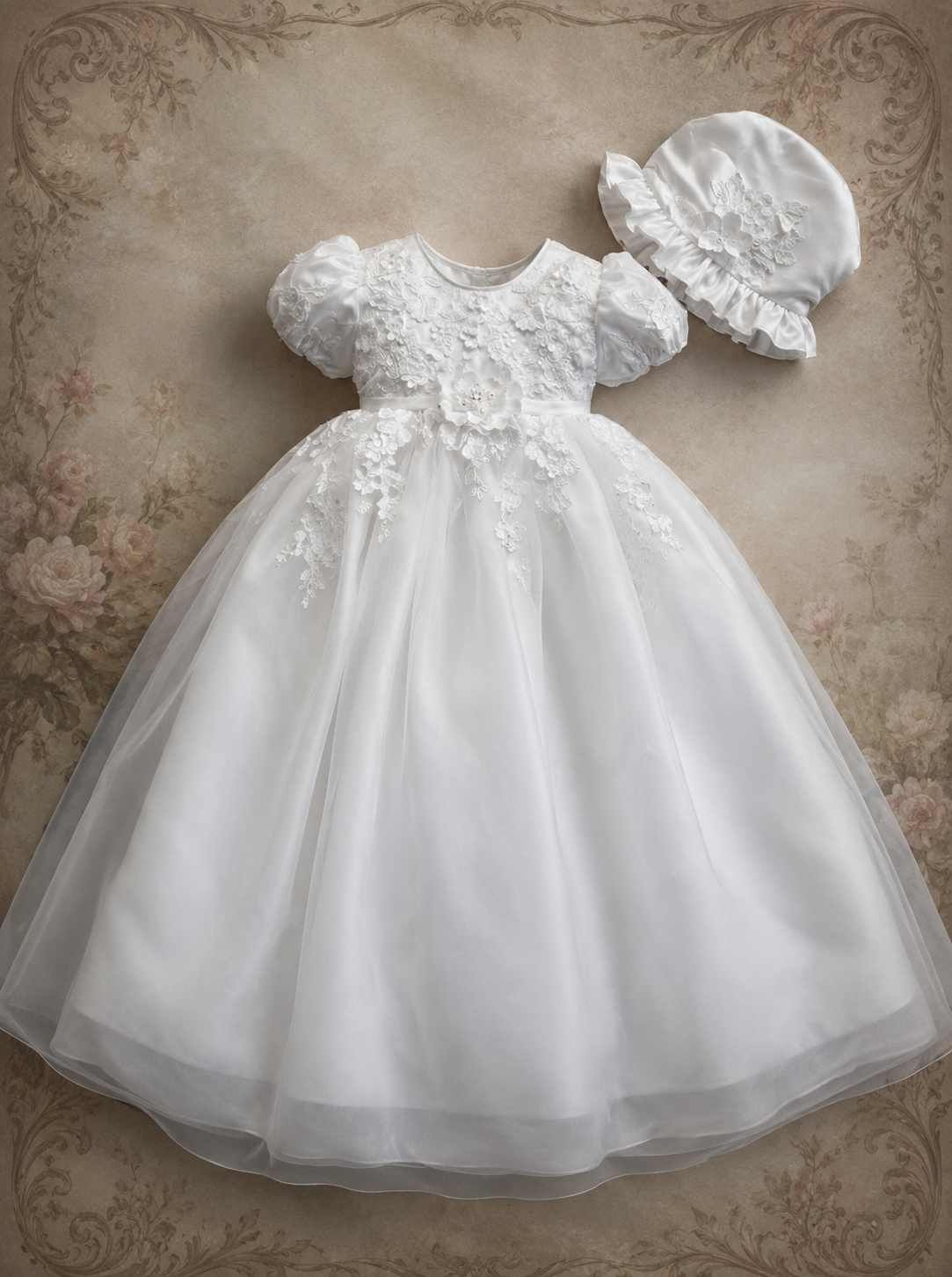 Short Puff Sleeve Diamond White Gown