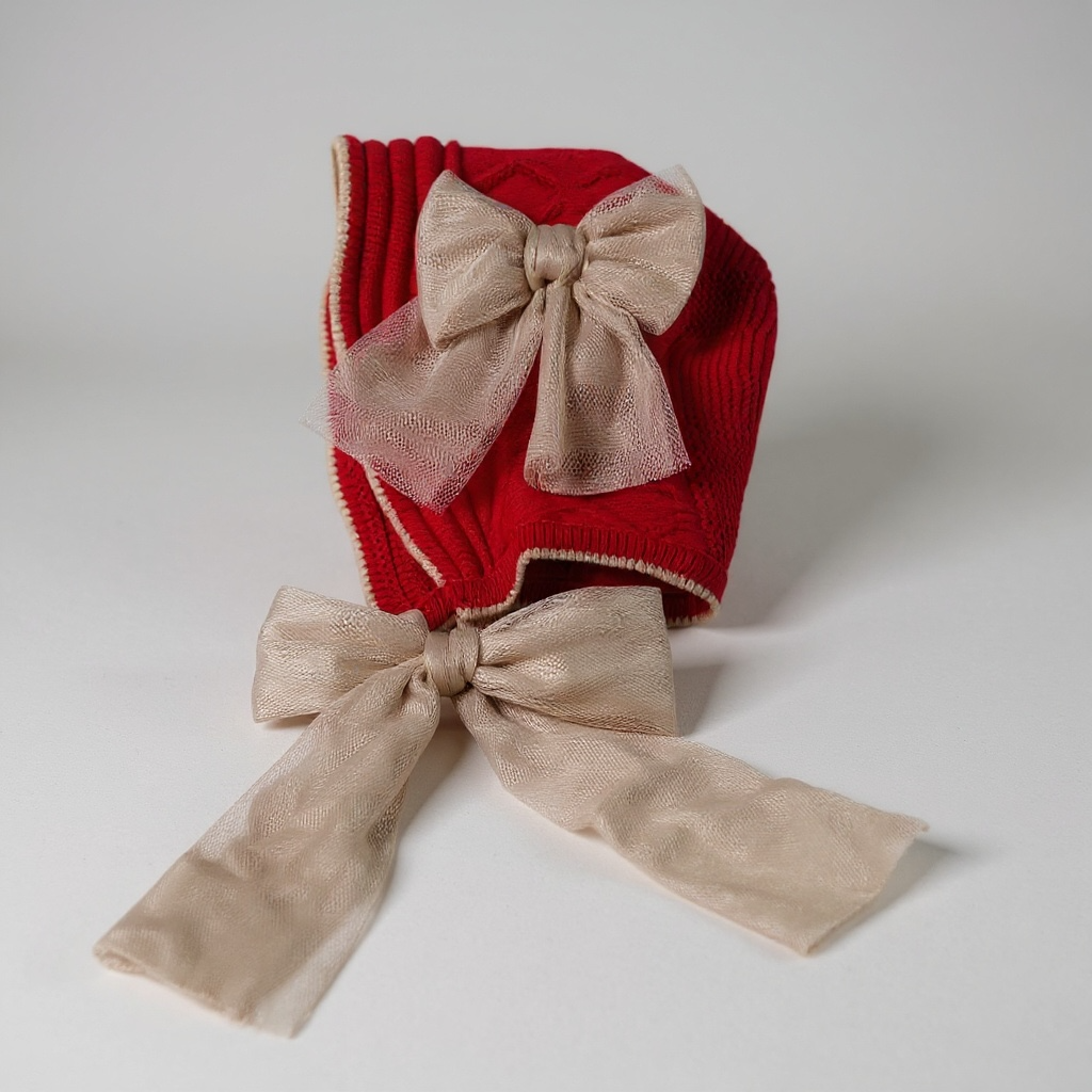 Red and Camel Knit Bonnet