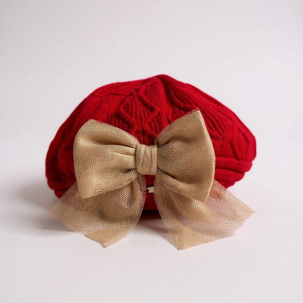 Red and Camel Knit Beret