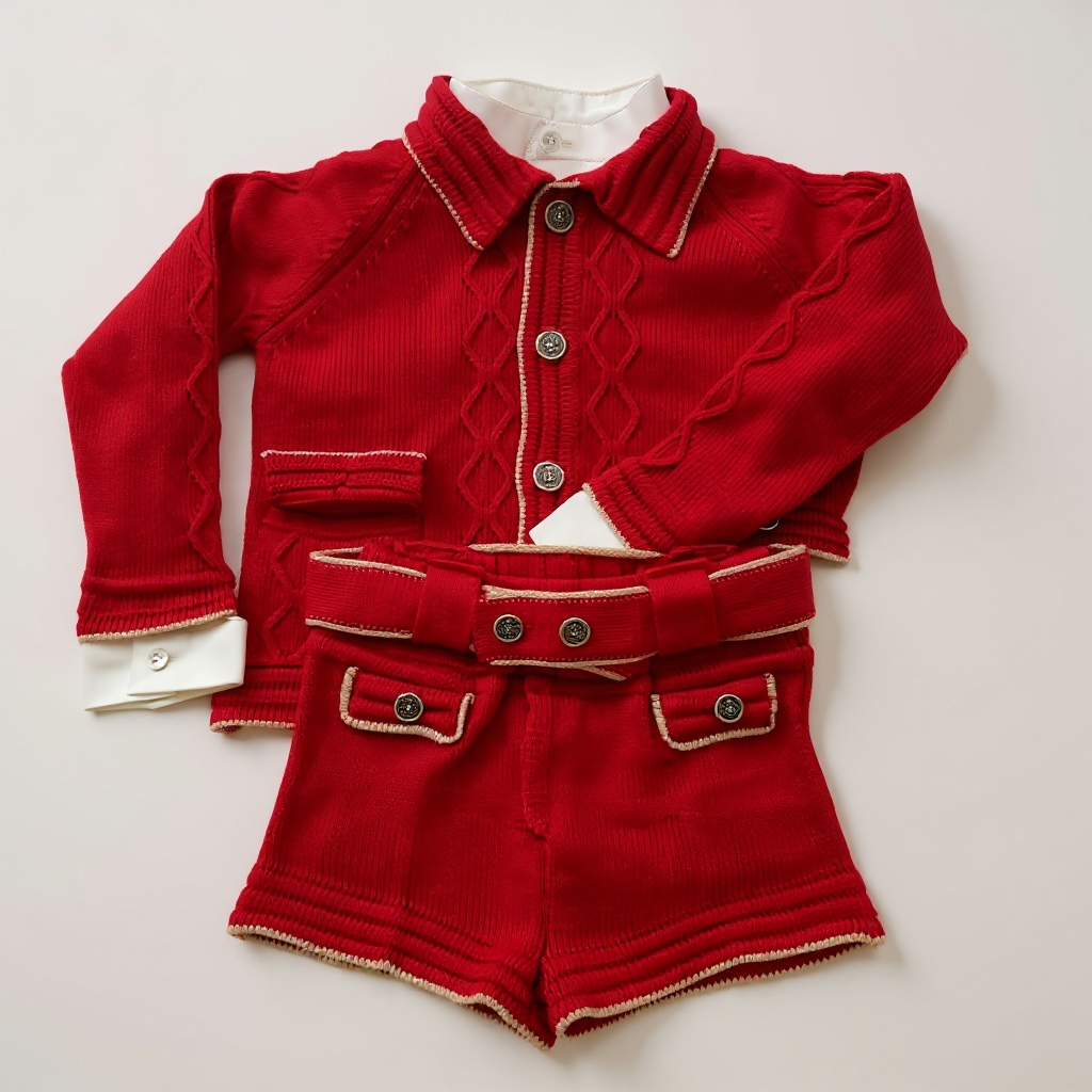 Boy's Camel and Red Cardigan Set
