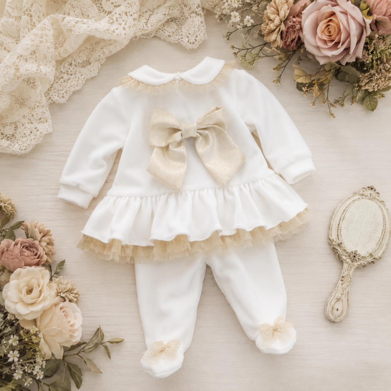 Velour Gold Bow Set