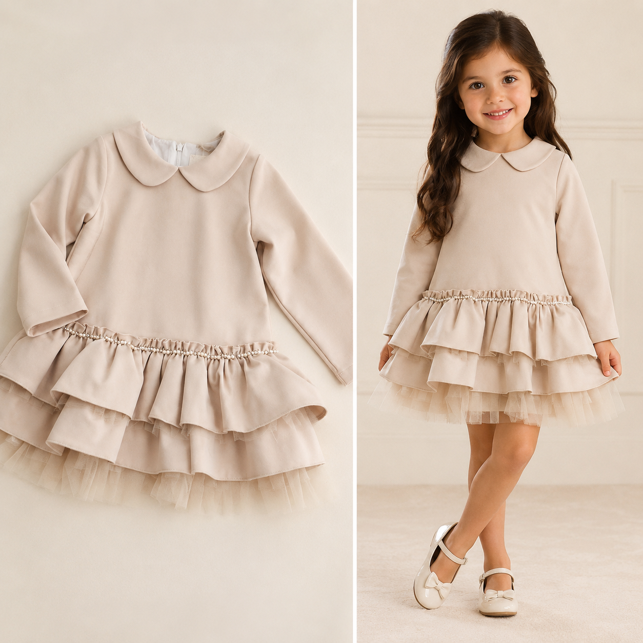 Beige Drop Waist Dress
