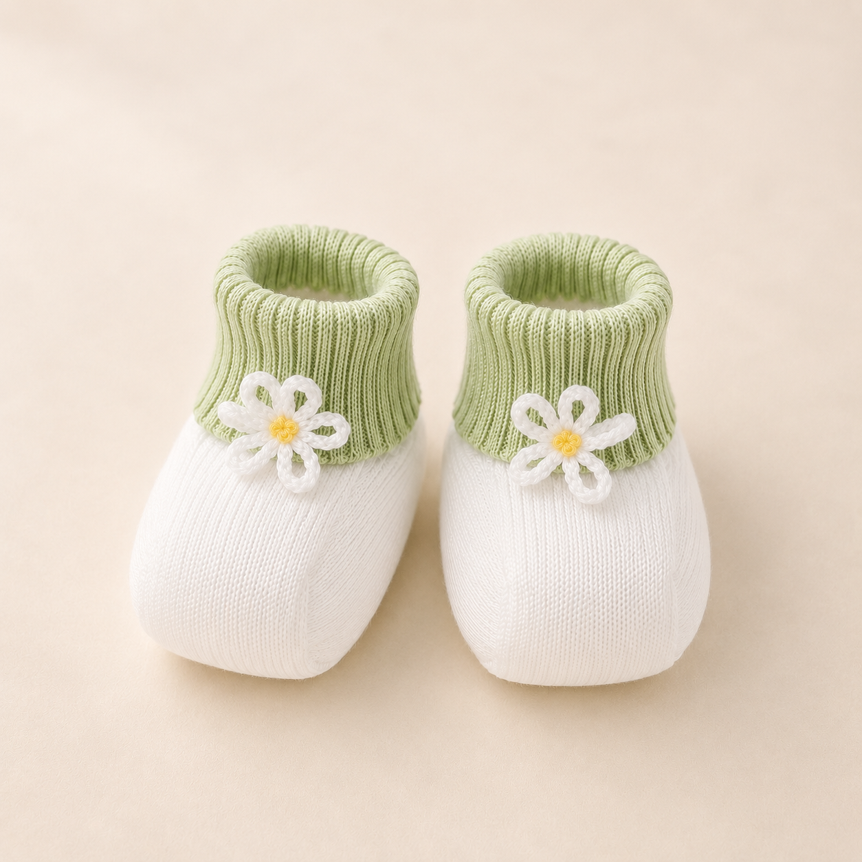 Green and White Knit Booties