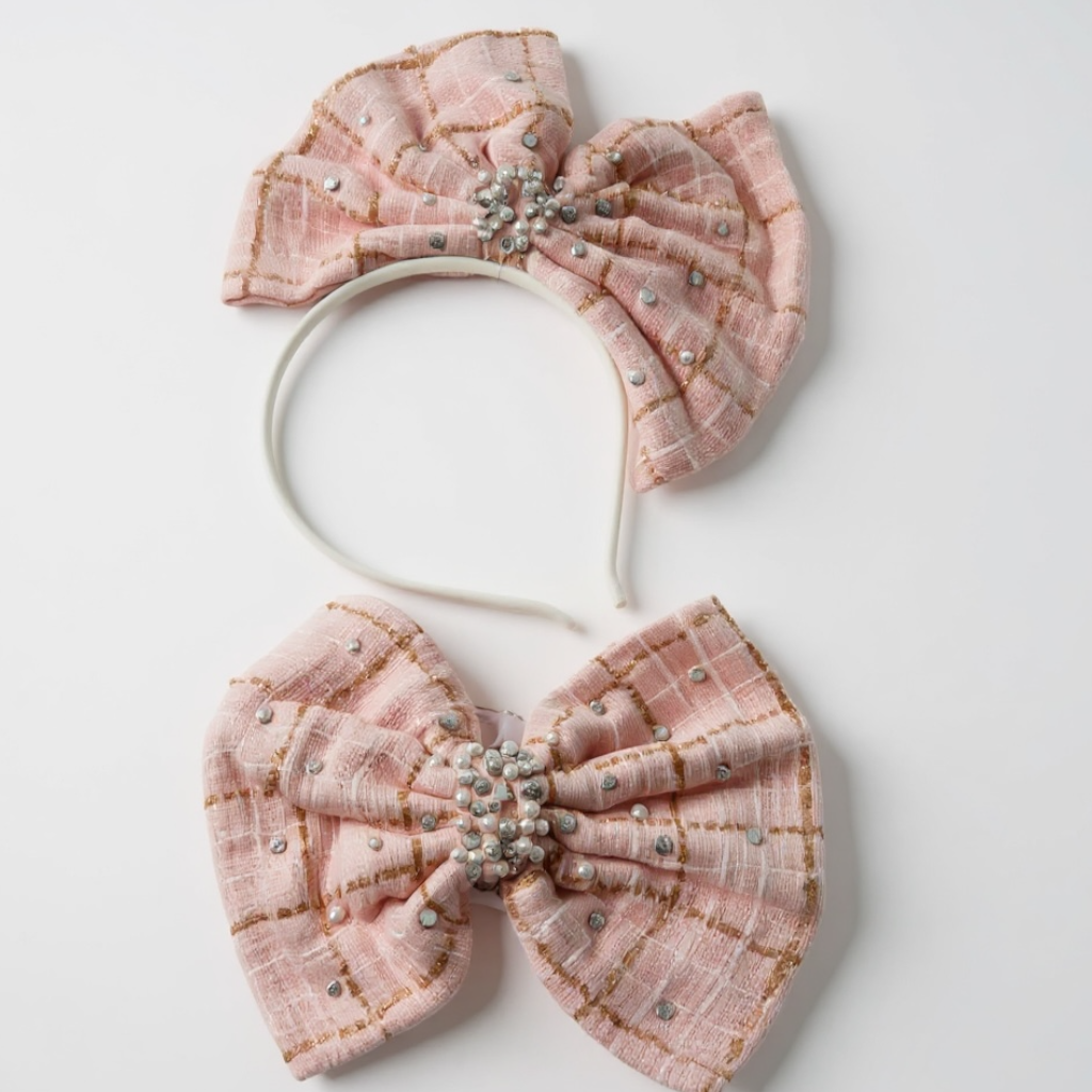 Pink Tweed Clip or Headband