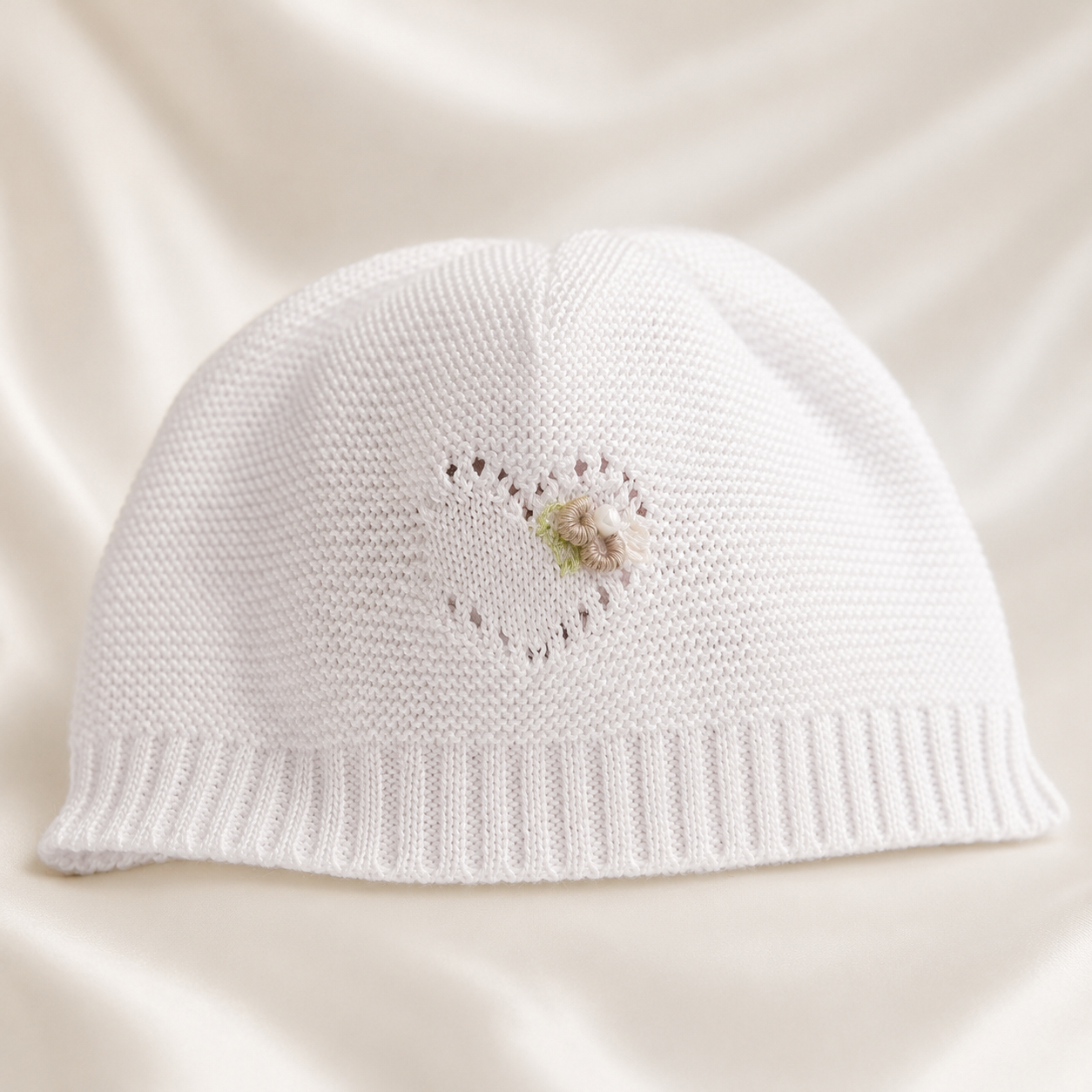 White Heart Knitted Hat