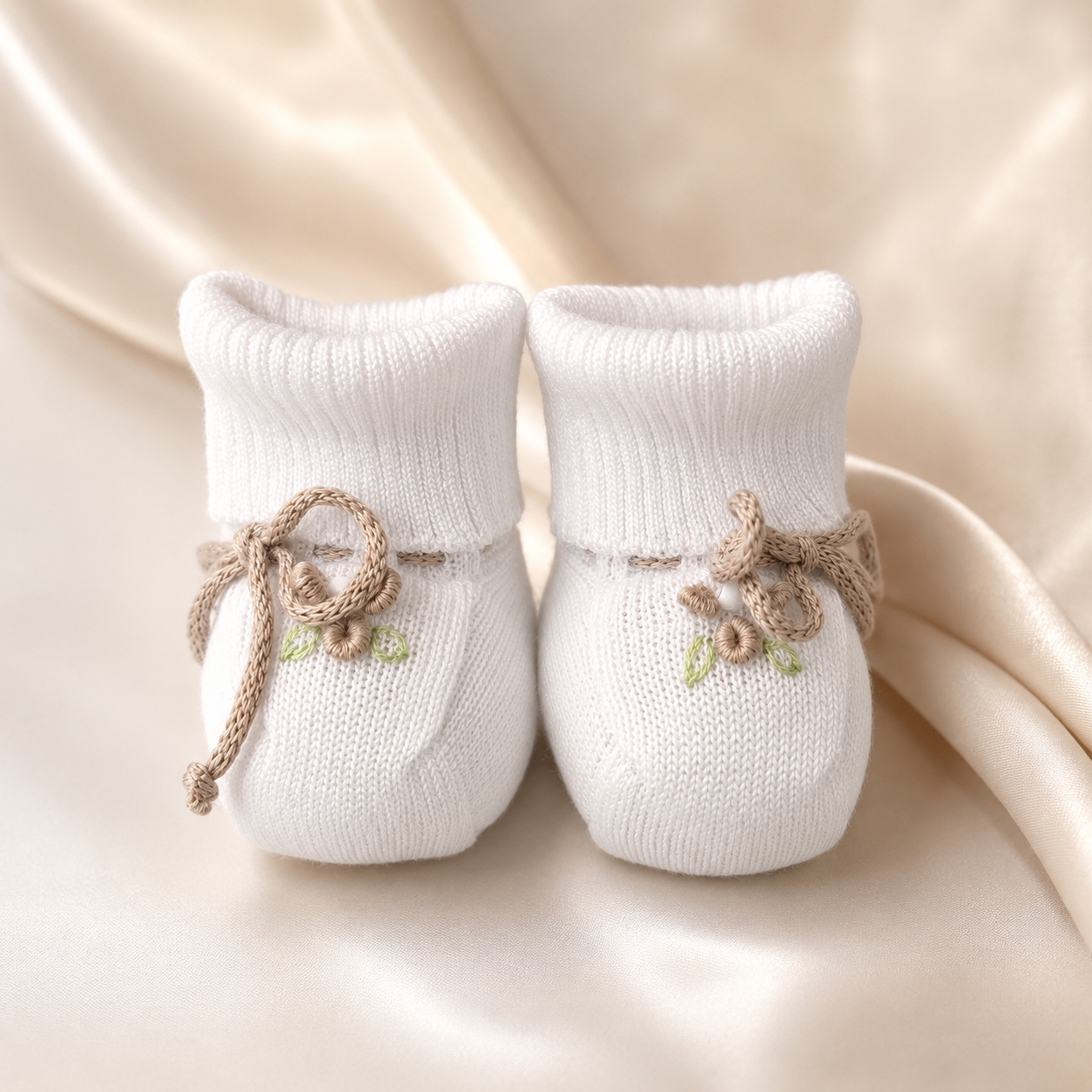 White Heart Knitted Booties