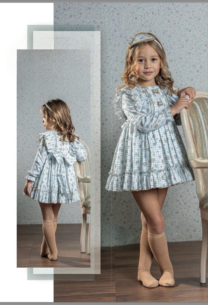 Baby Blue Check Pattern Girl's Dress