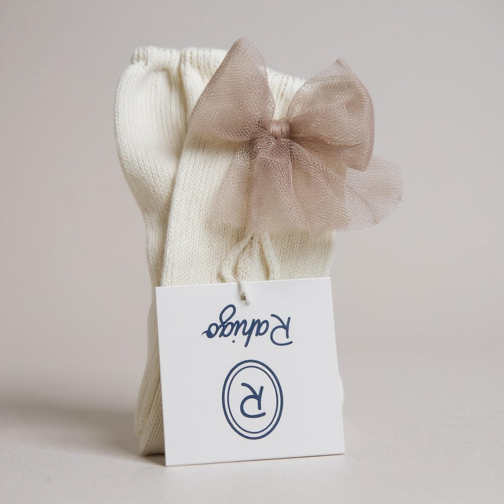 Cream and Camel Tulle Knit Socks