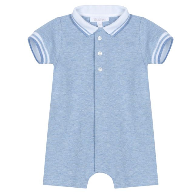 Blue Knit Romper with Collar