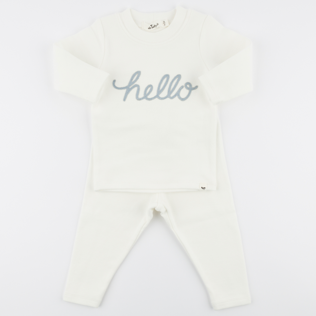 Hello Blue Embroidered Set