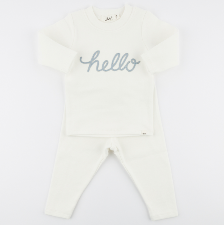 Hello Blue Embroidered Set