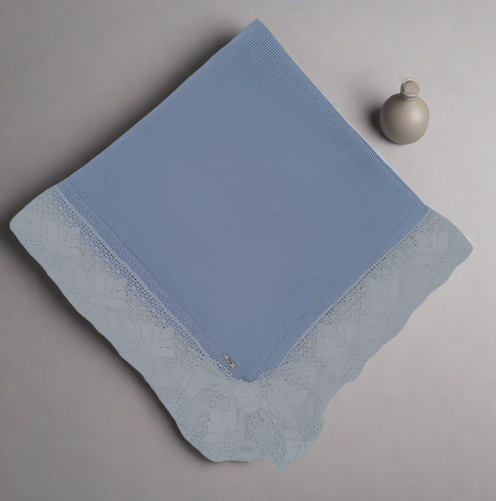 Blue Knit and Lace Blanket