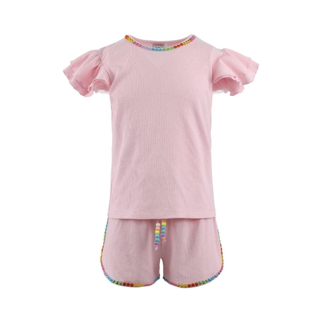 Candy Gem Bead Ruffle Set in Pink