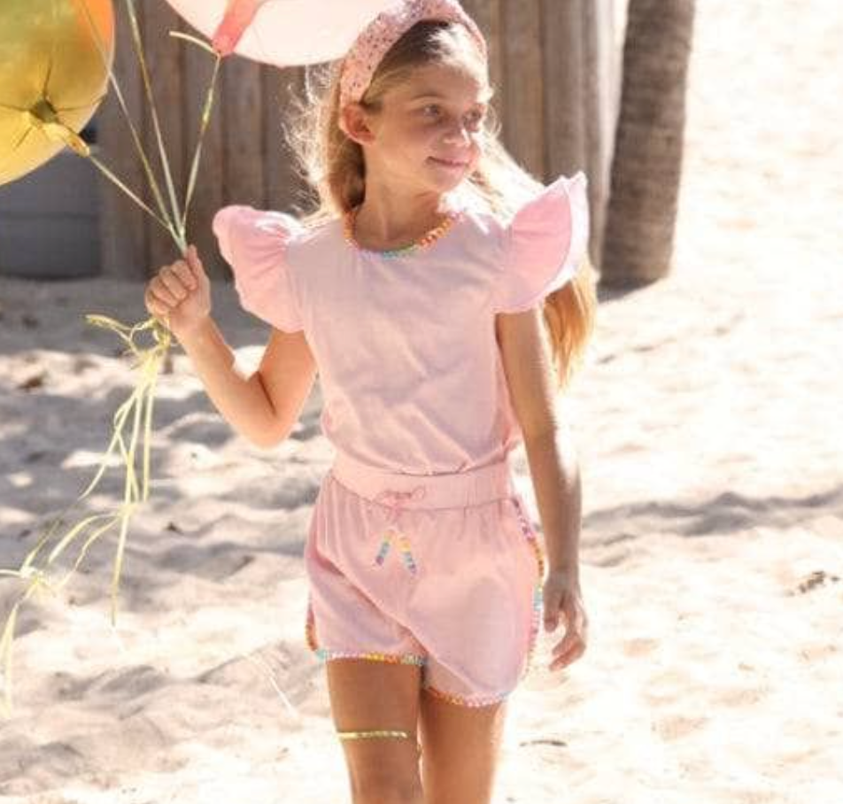 Candy Gem Bead Ruffle Set in Pink