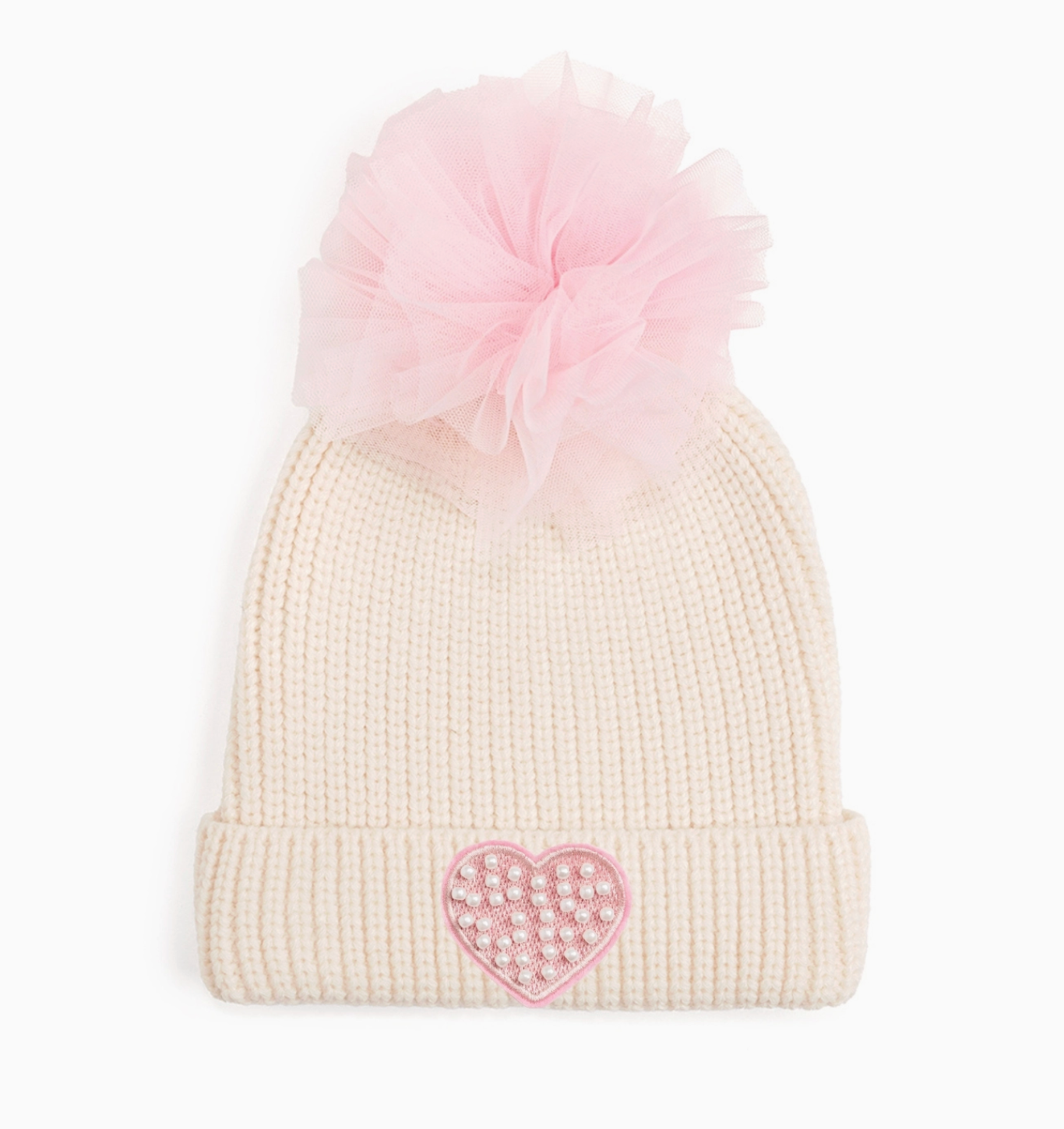 Pearl Heart Patch Pom Hat