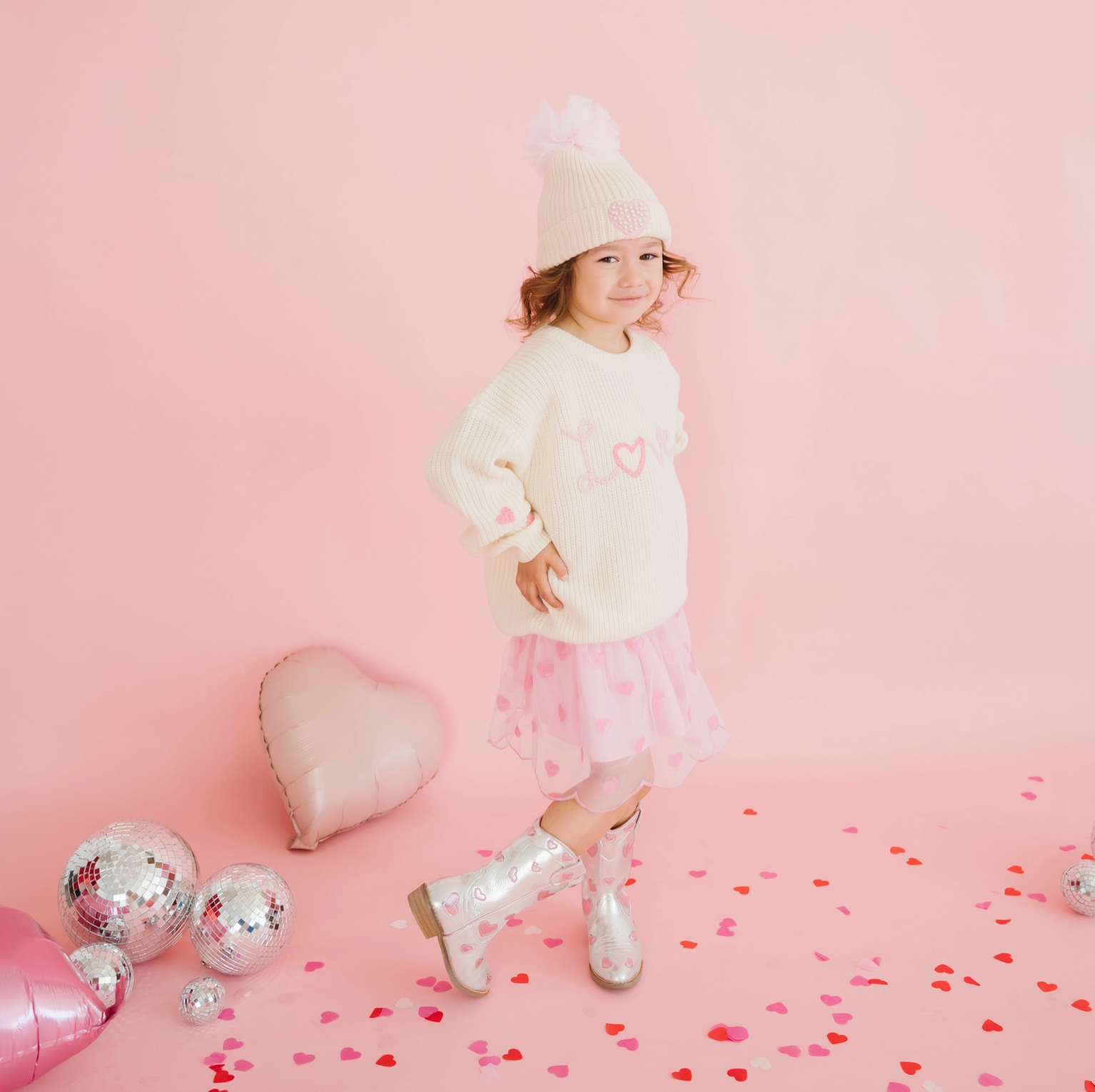 Pearl Heart Patch Pom Hat