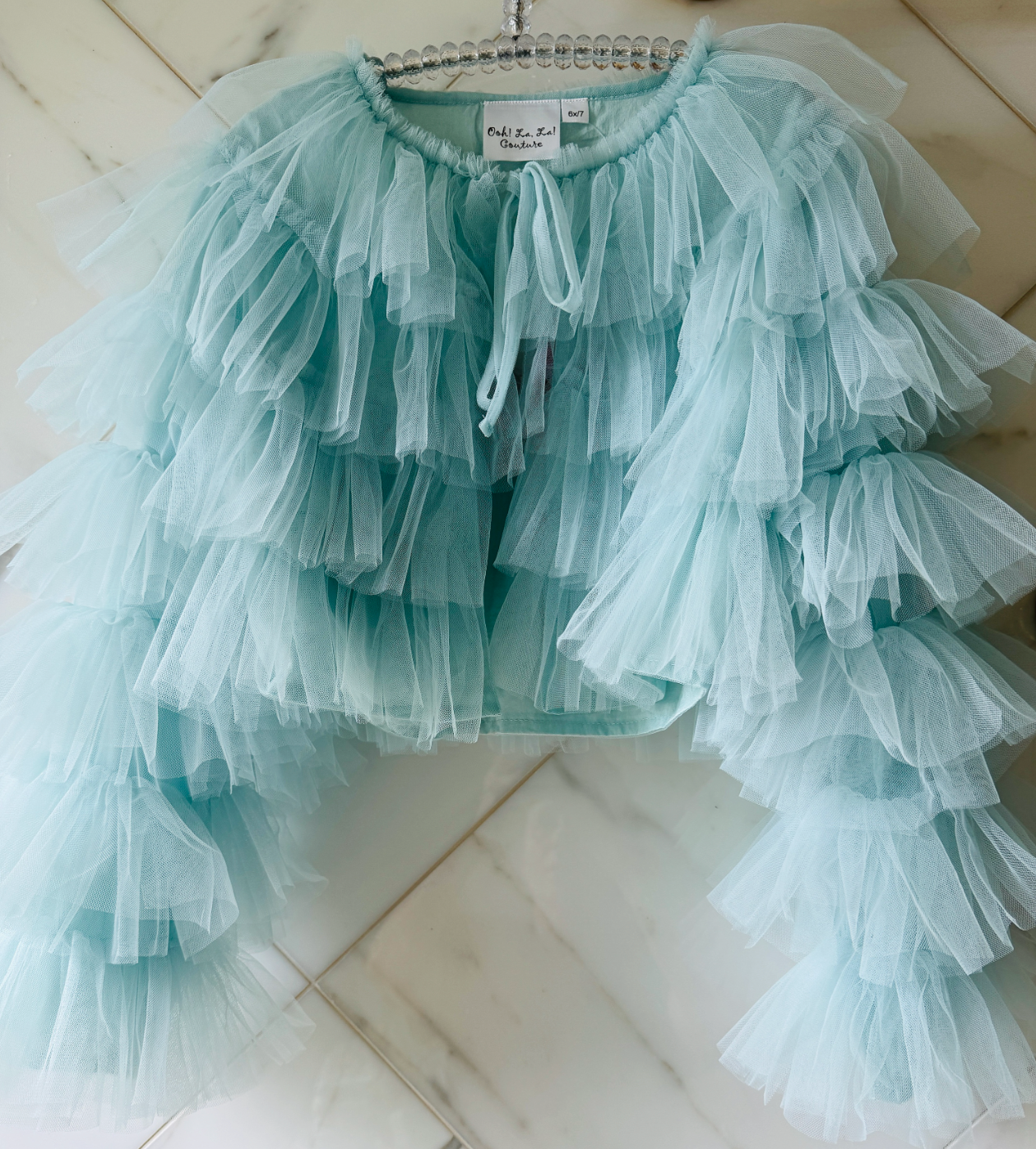 Aqua Tulle Ruffle Jacket