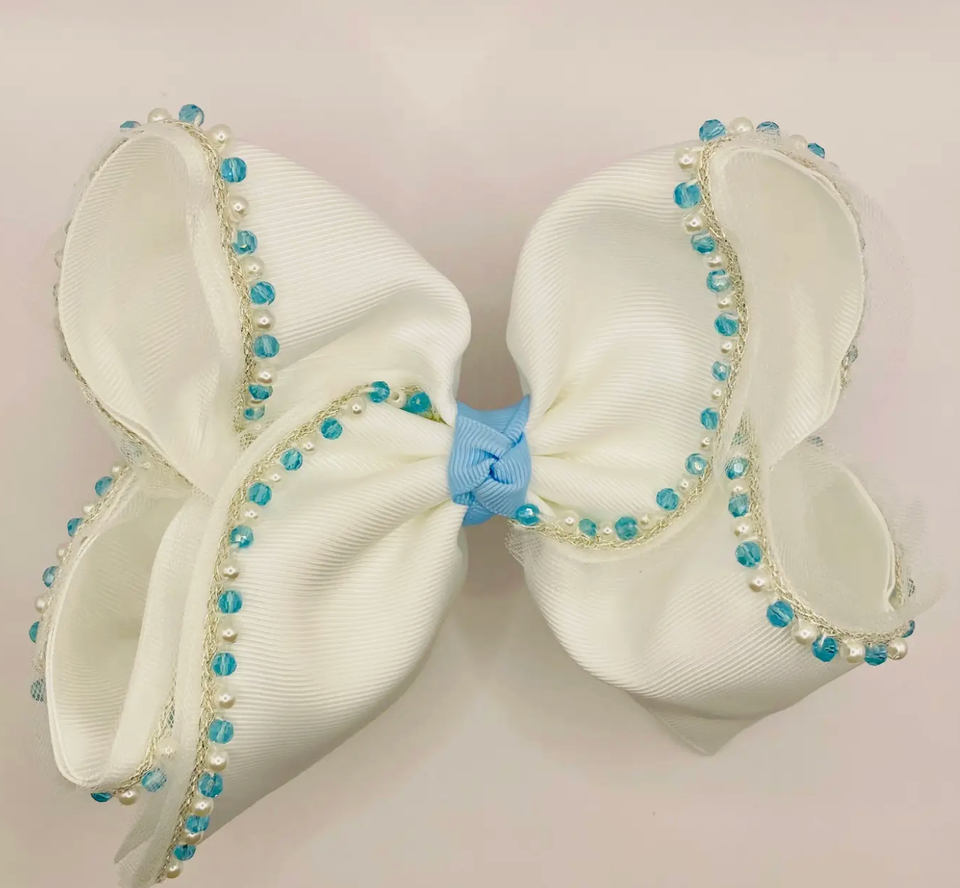 Blue and White Pearl Bow