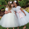 Sarah Louise Tulle Dress in White/Pink Bow