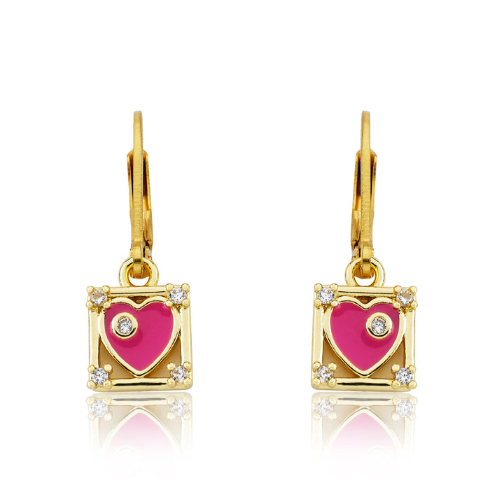 Twin Star Enamel Heart Square Dangle Earring