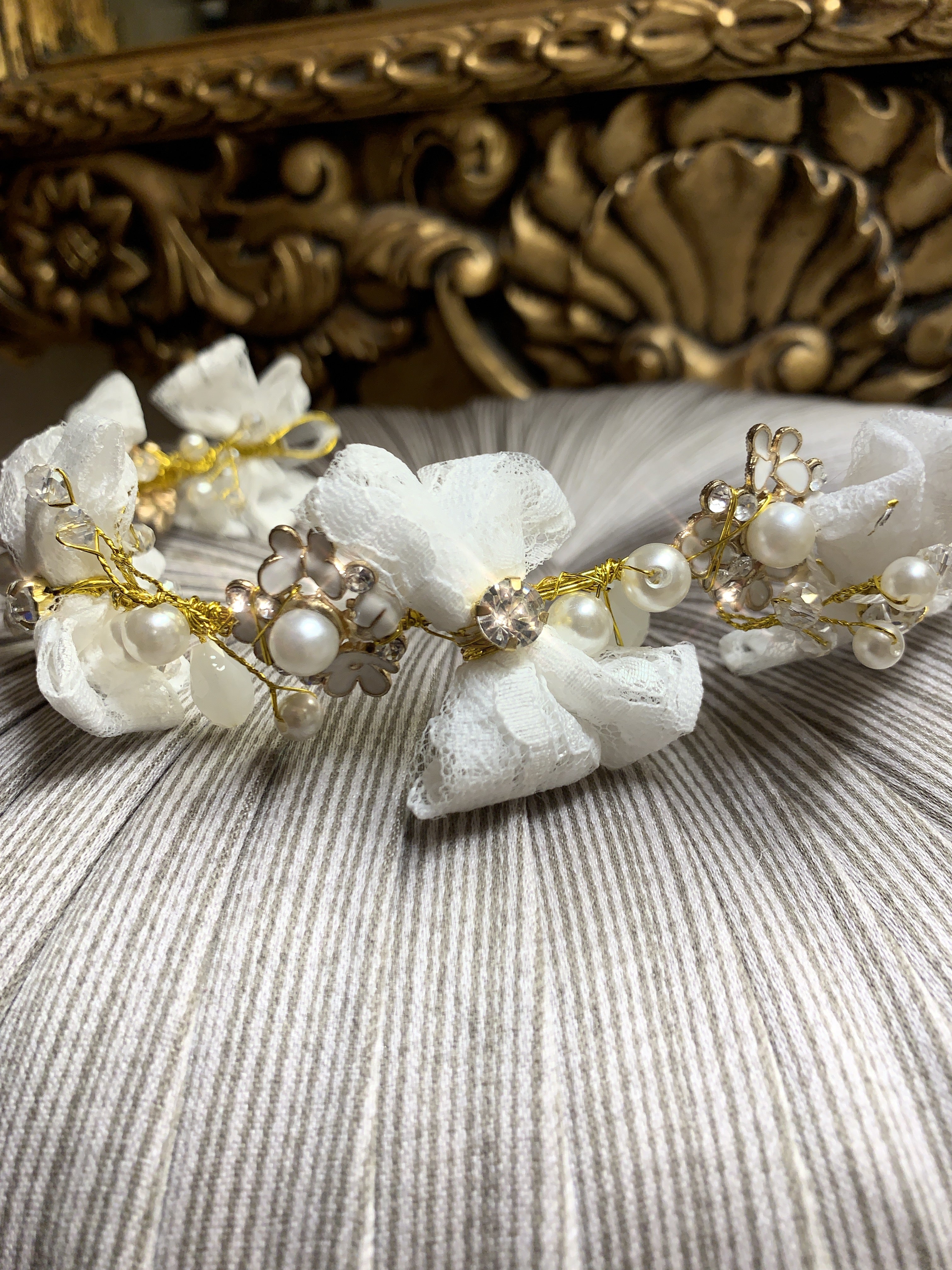 Gold and Ivory Lace Bow Hairband