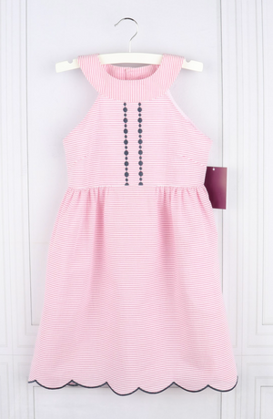 Embroidered Pink Scallop Dress