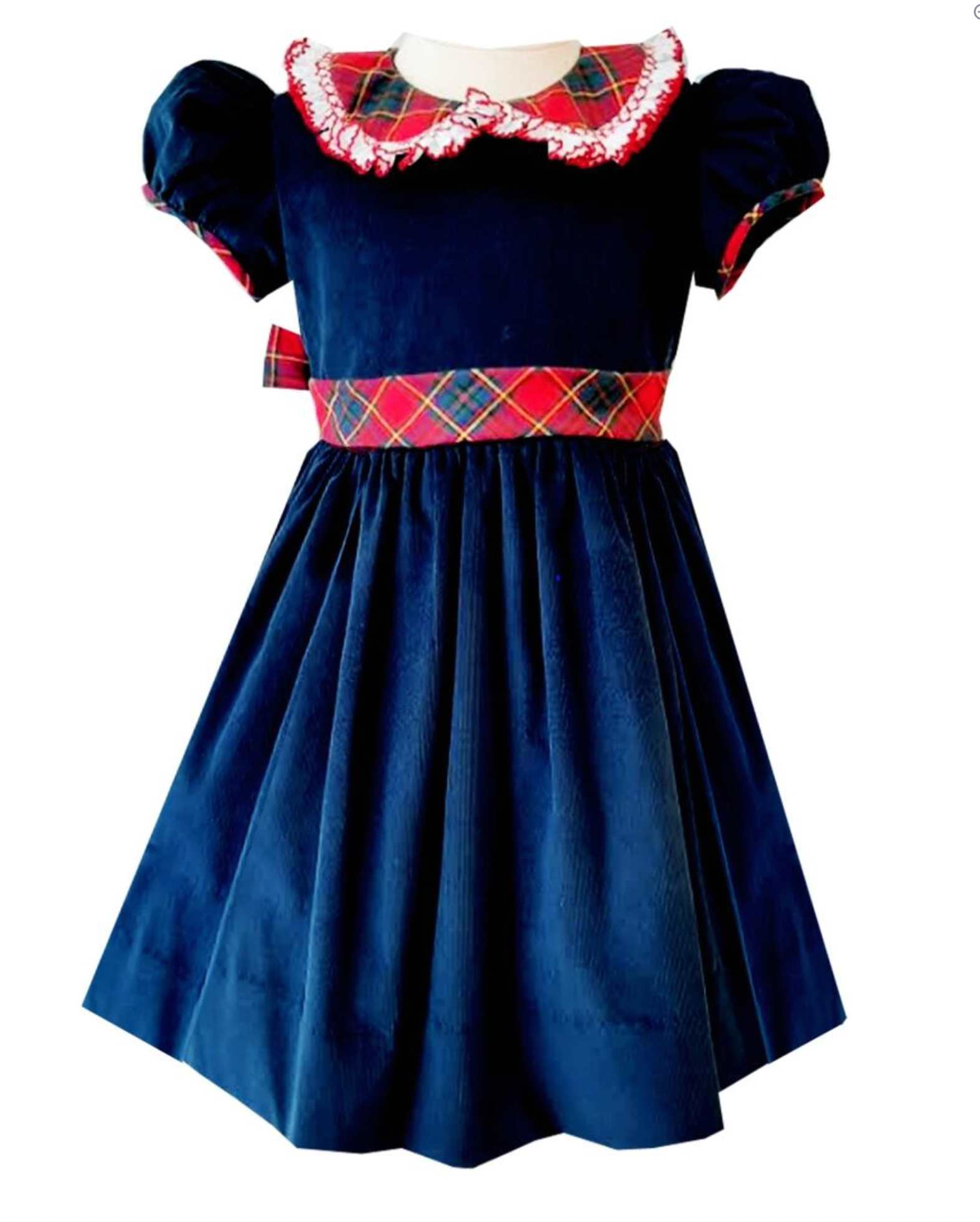 Girls Navy Velvet Dress