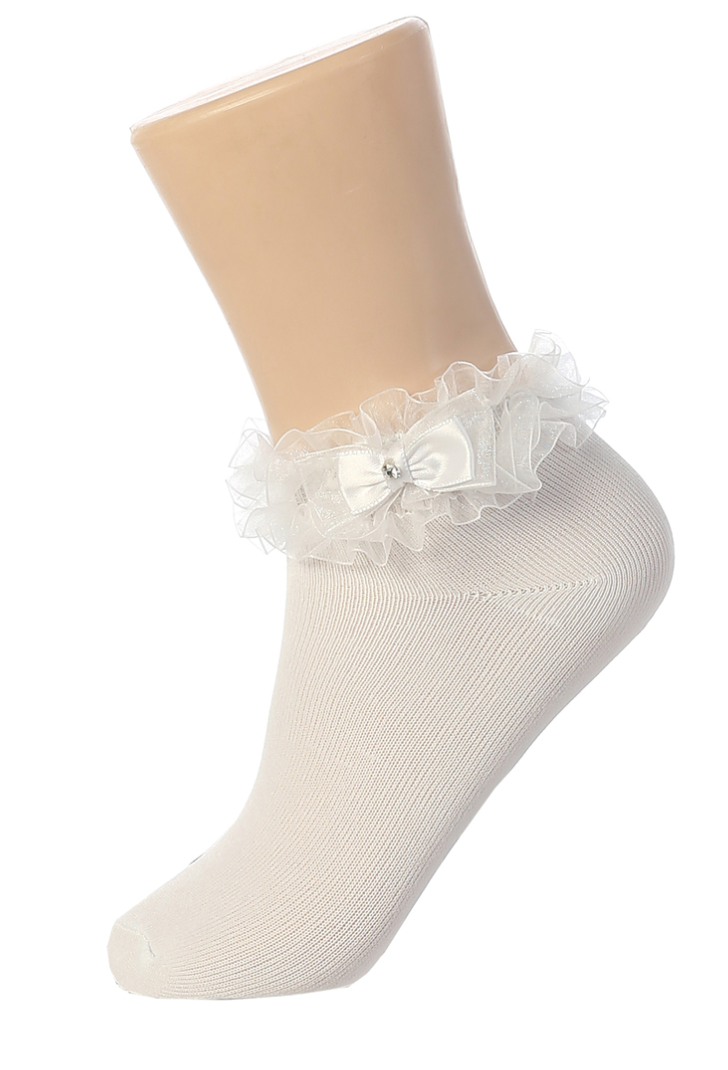 Tip Top Ruffle Rhinestone Bow Socks