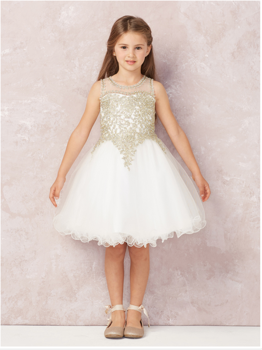Pageant Dress with Gold Lace