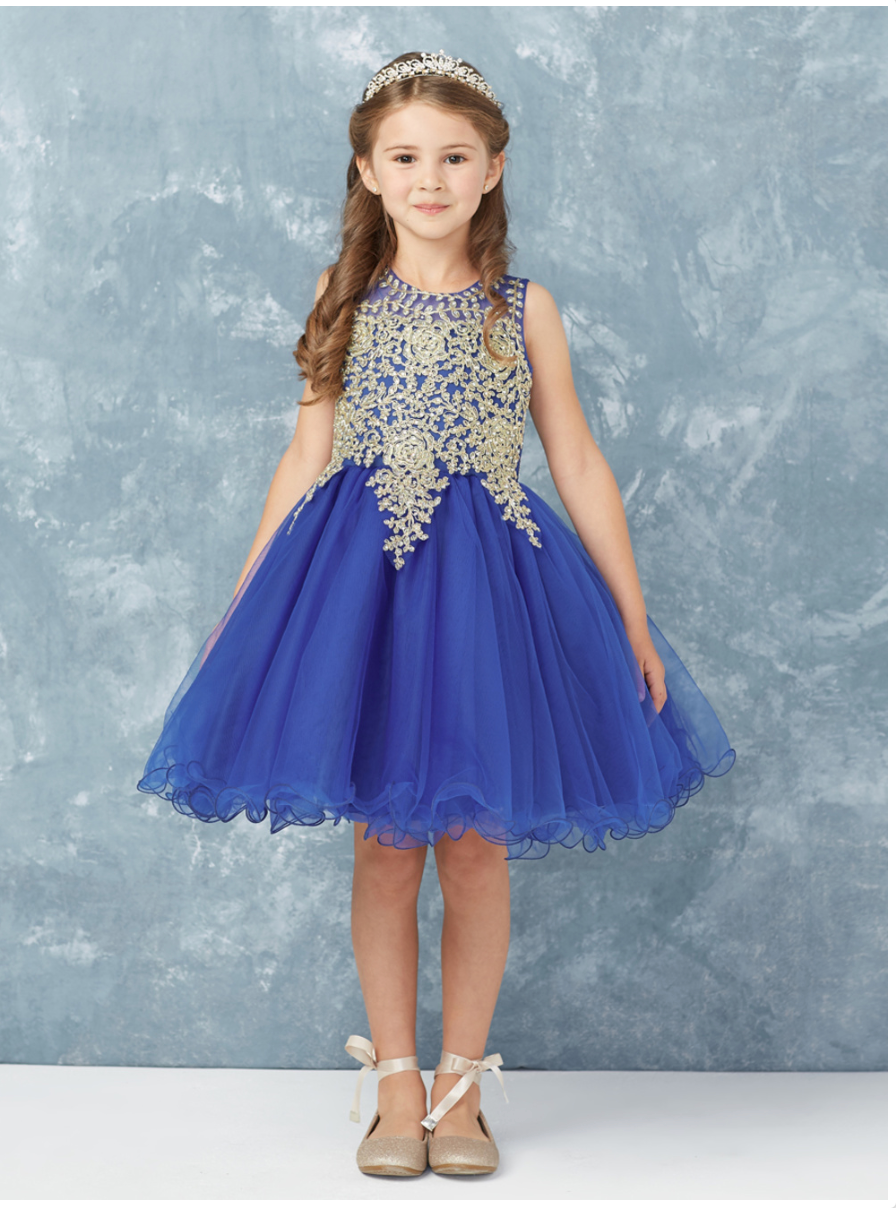 Pageant Dress with Gold Lace