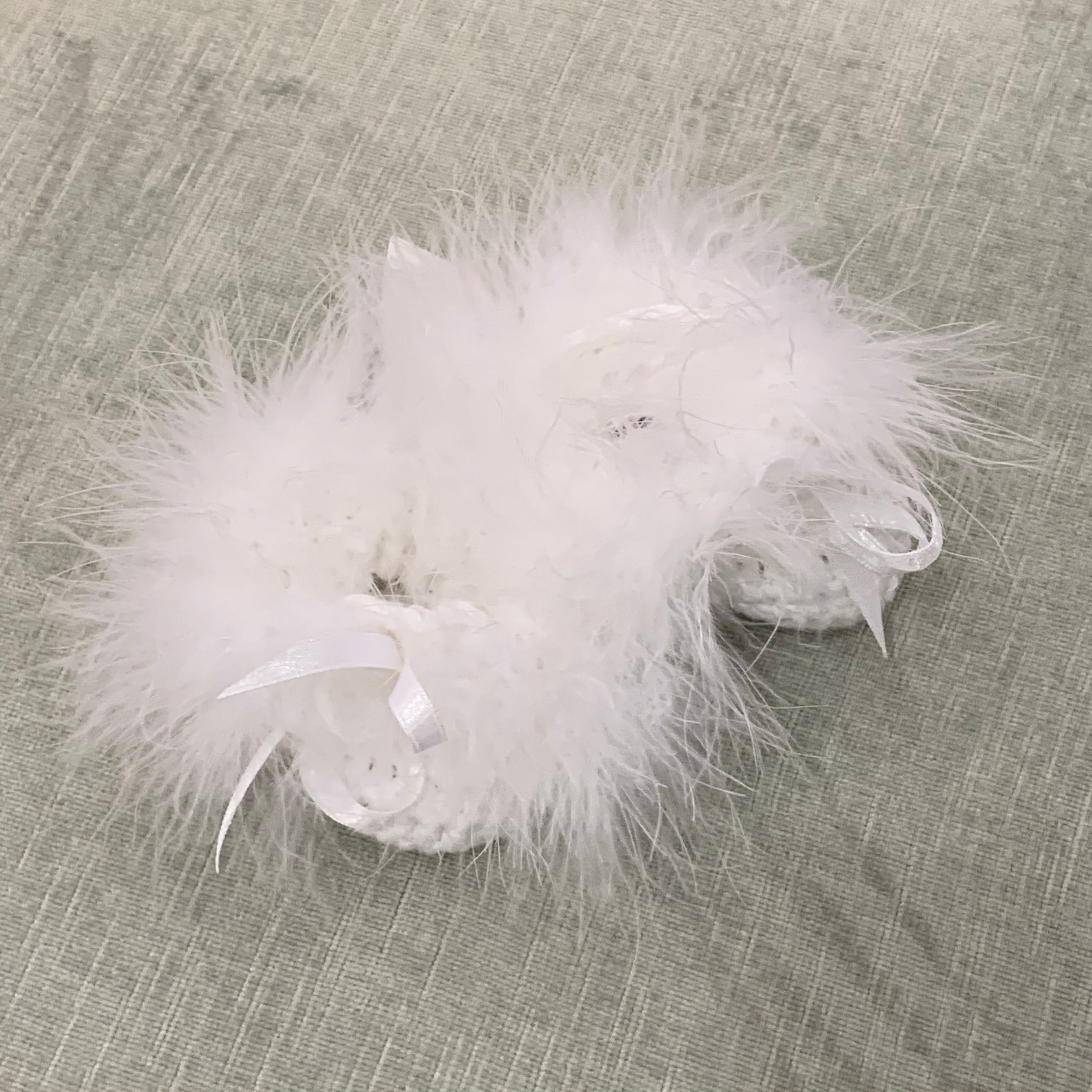White Marabou Crochet Booties