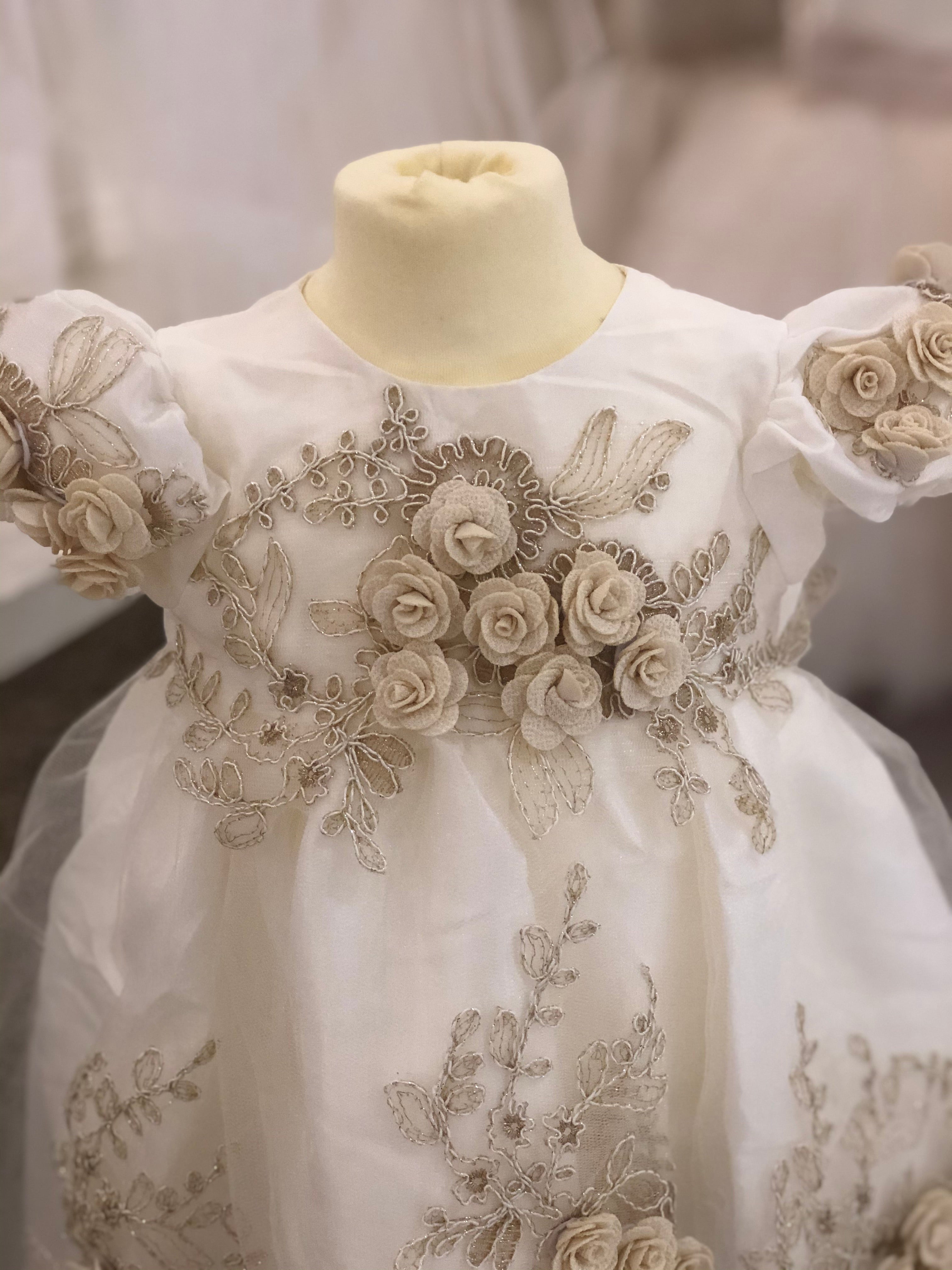 Gold Flower Ivory Dress