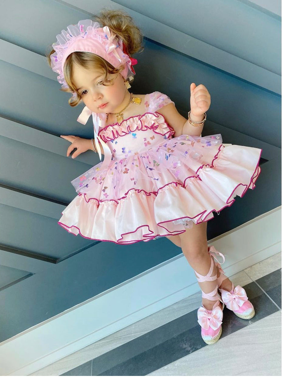 Pink Butterfly Puff Dress