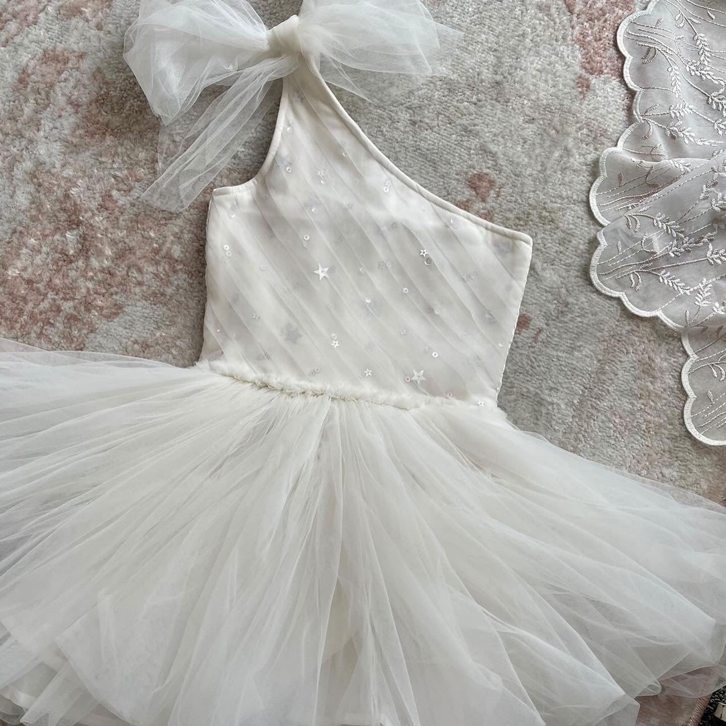 Ivory Angel One Shoulder Tulle Dress