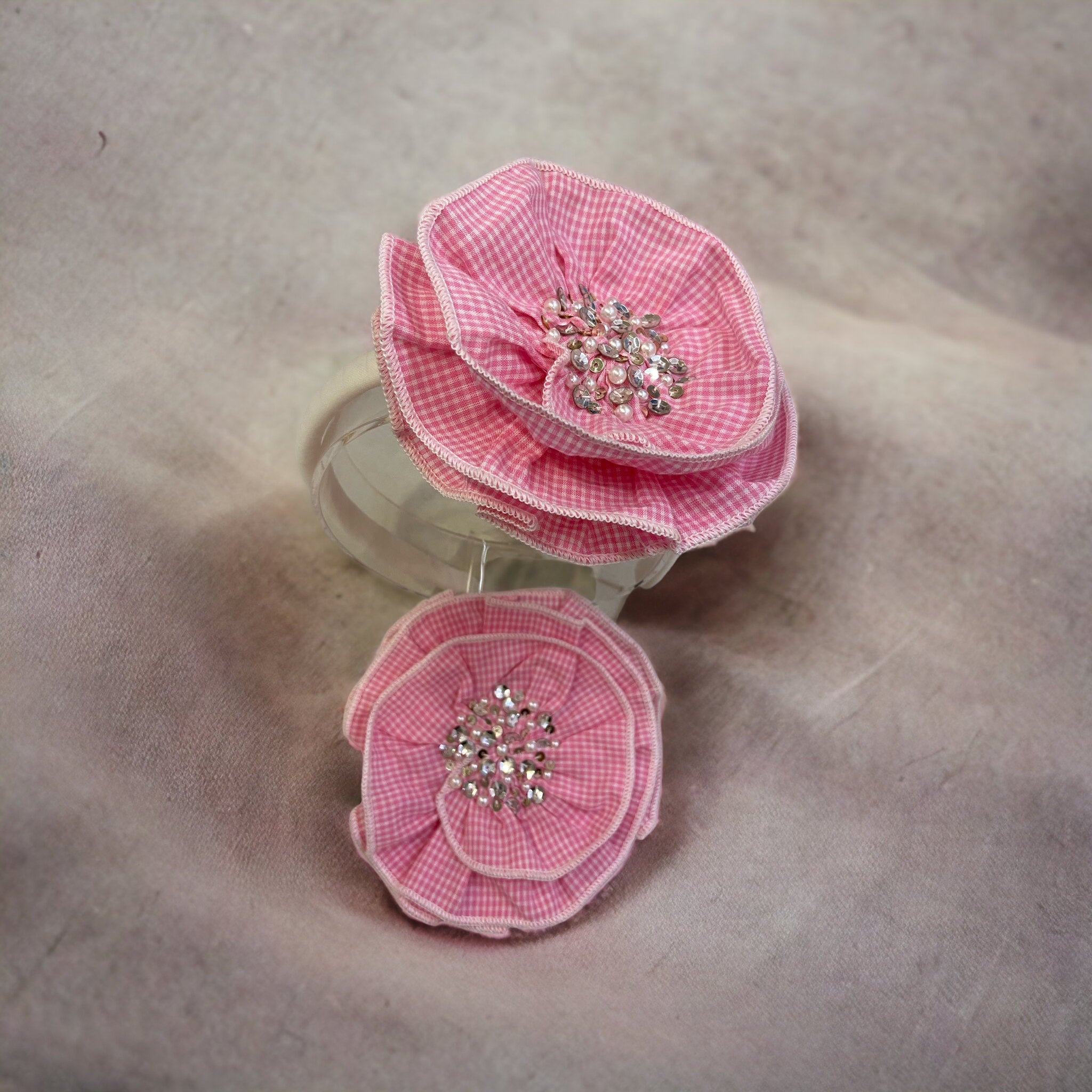 Pink Gingham Headband or Clip