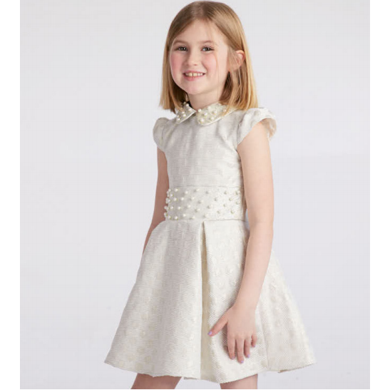 Halabaloo Dot Jacquard Dress With Pearls