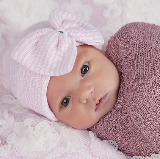 IlyBean Pink Stripe Bow and Gem Hat